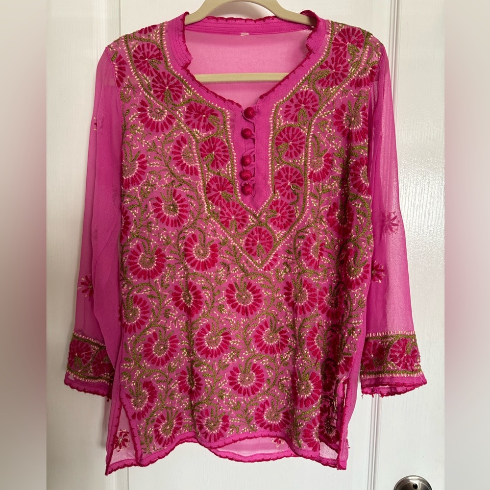 Sheer Pink Embroidered Top Size Medium